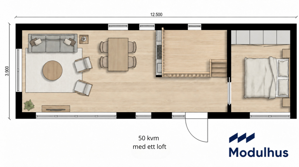 Saga 50 kvm med ett loft