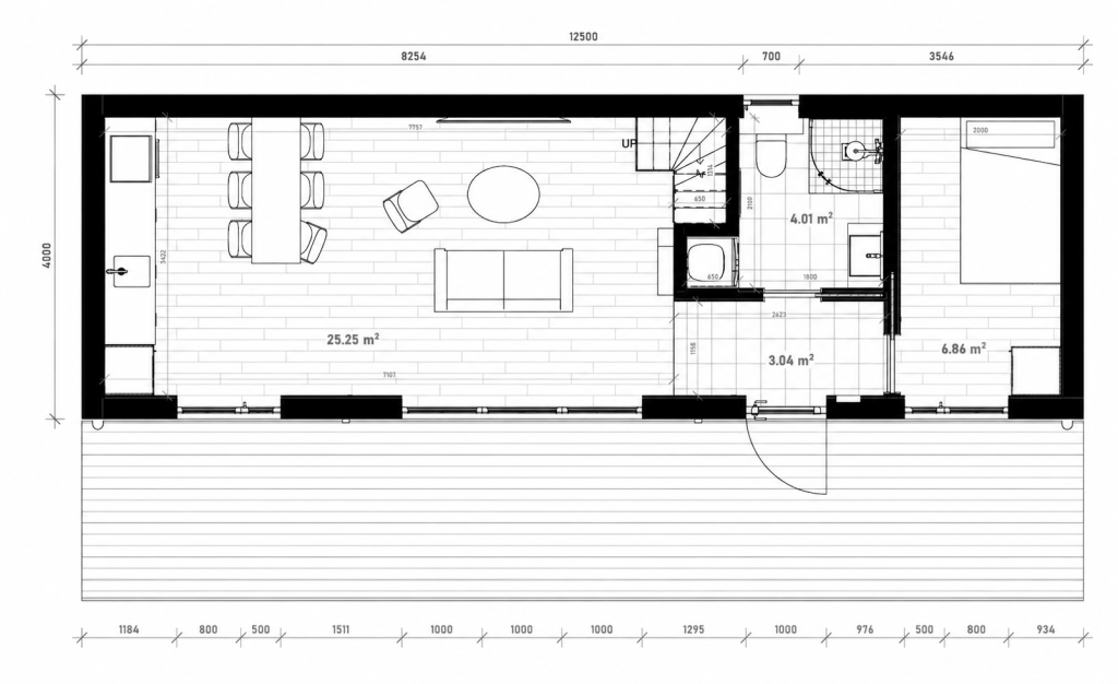 planritning på Attefallhus 50 kvm till salu