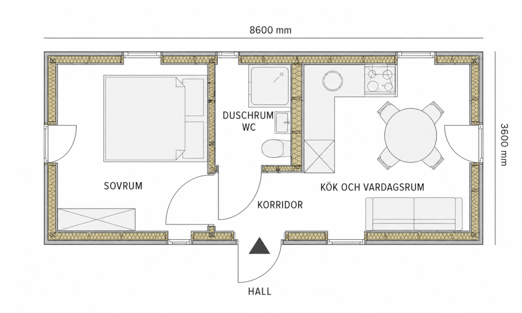 Planlösning evelina 30 kvm attefallshus till salu